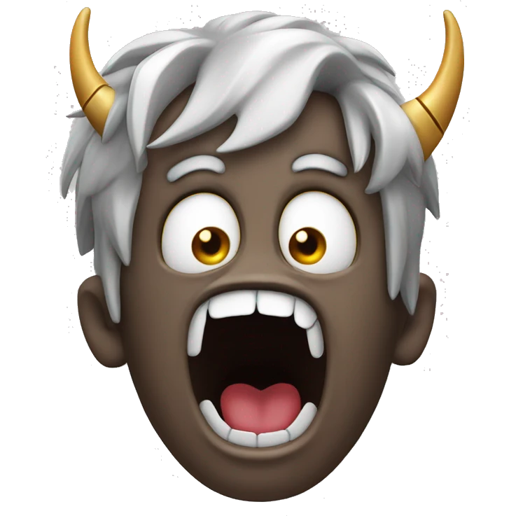 surprised open mouth with a hand shaped as metal horns in frnt of the mouth facing forward emoji