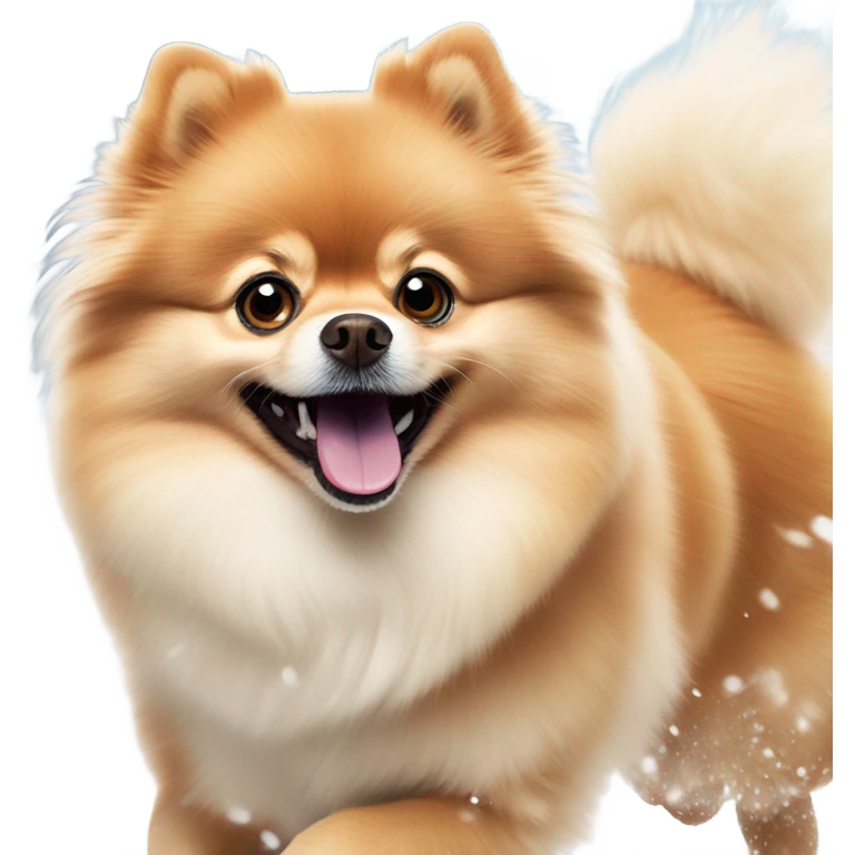 Pomeranian dog running in the snow emoji