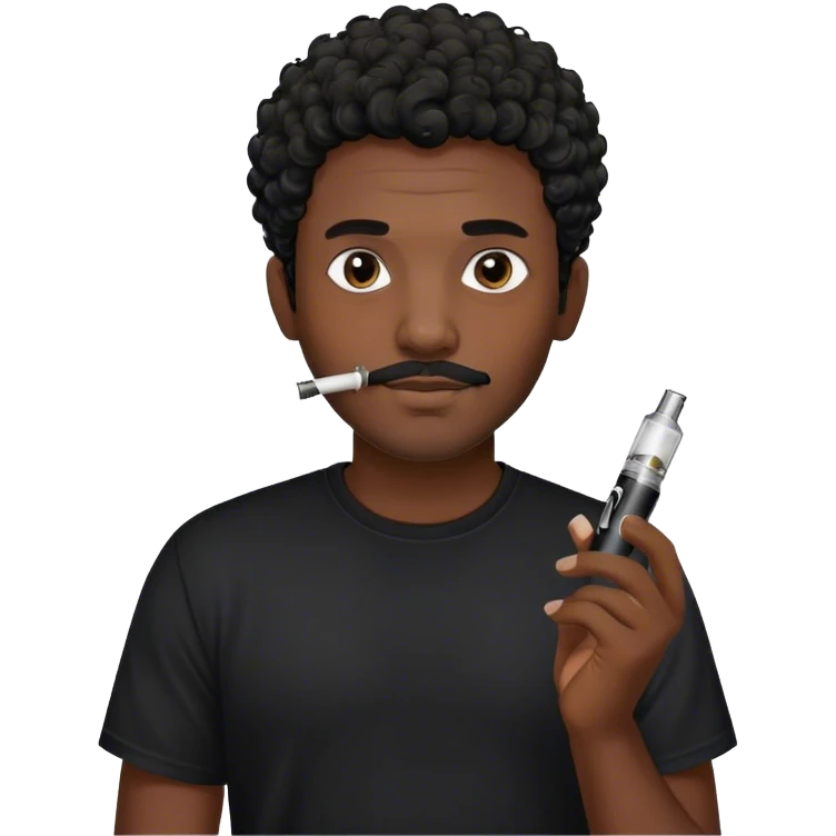 dark black guy, short curly hair, facial hair, holding vape, black shirt  emoji