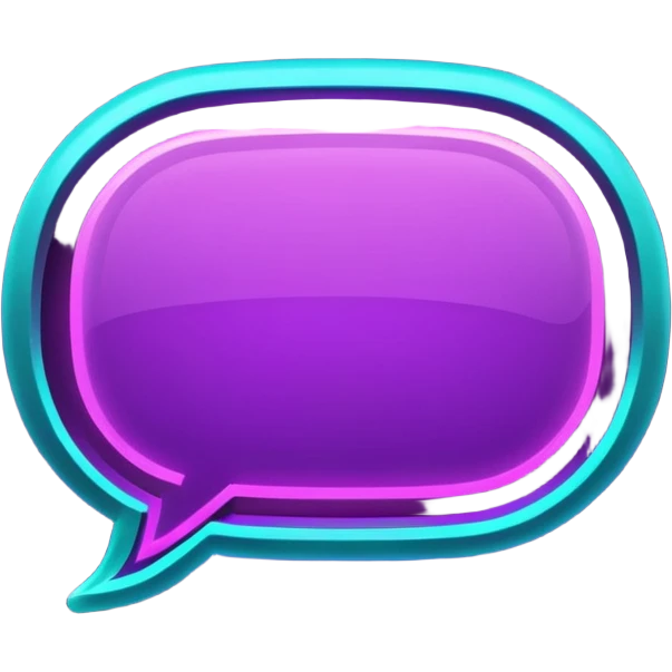 futuristic minimalistic glowing chat bubble icon, purple and cyan neon lines, dark background, digital communication style, 1:1 aspect ratio, no face emoji