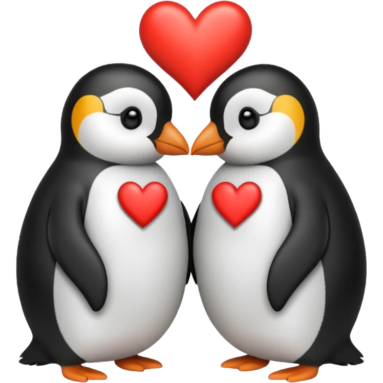 two penguins kissing with a heart above them emoji