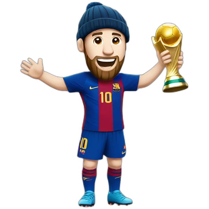 messi levantando la copa del mundo con un gorro de navidad puesto emoji