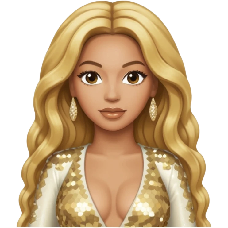 Beyonce with long golden blonde hair, ivory sequin tour outfit emoji