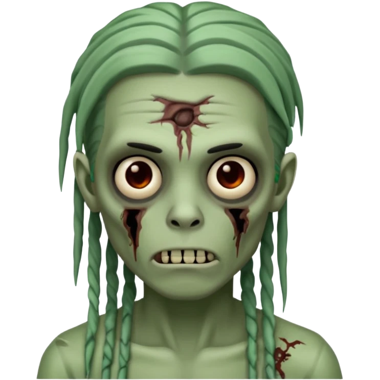 make a zombie boy emoji (headshot only) that has long black locs  and some facial scars emoji