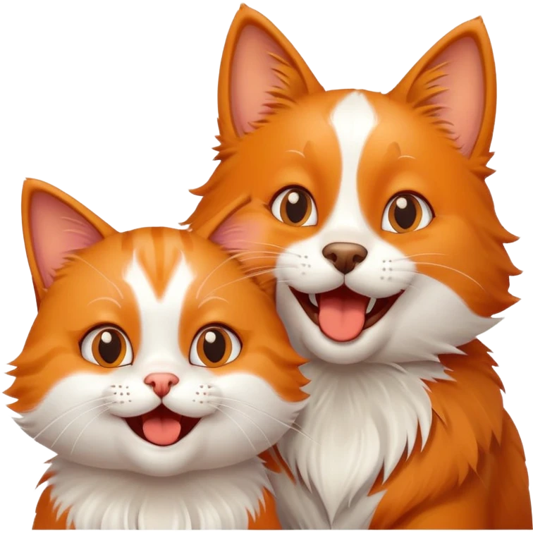 Excited happy cat being greeted by a friendly dog emoji
