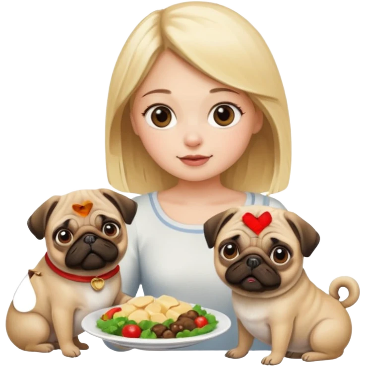 haz una chica rubia dandole comida a su perro pug emoji