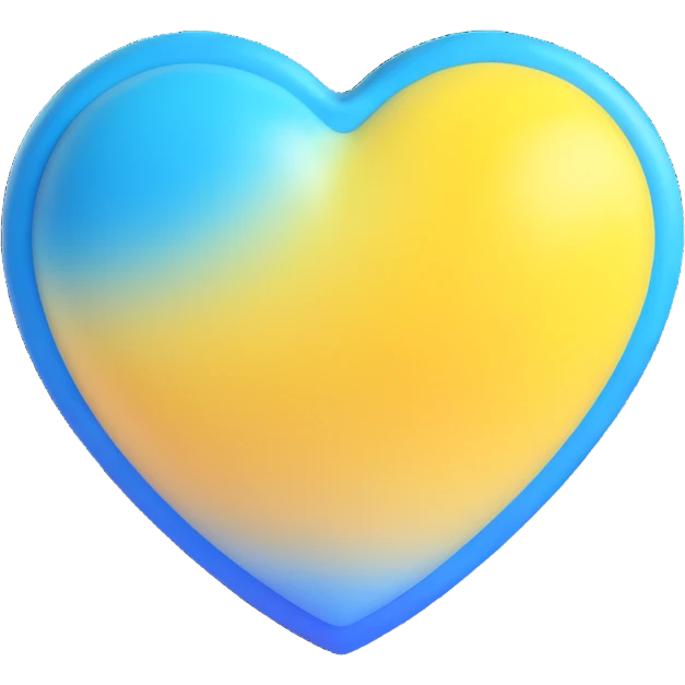 blue and yellow mixed heart with soft gradient colors, modern emoji style emoji