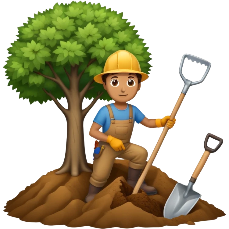 man digging with a shovel, with a tree in the background emoji