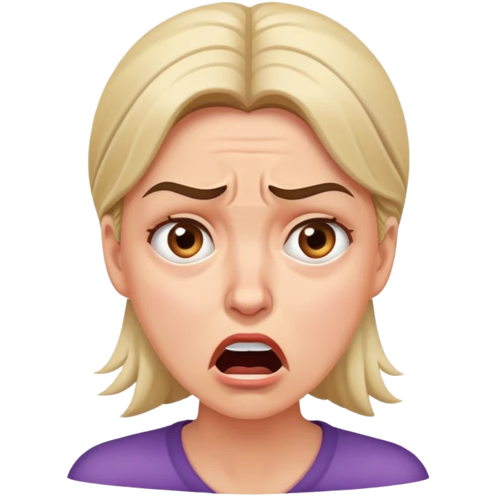 Woman with distraught expression, worried eyes, furrowed brow, mouth open in distress emoji