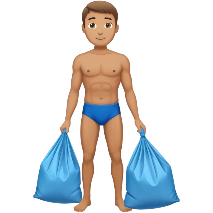 Man in speedo holding trash bags  emoji