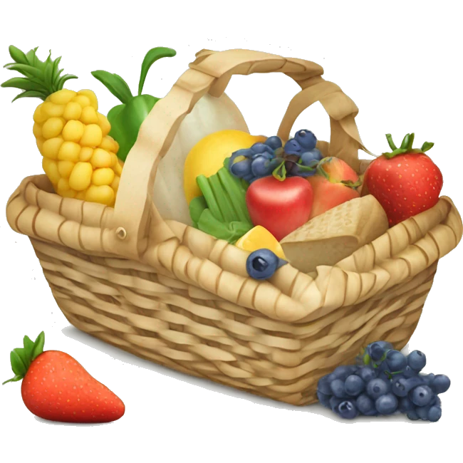 beautiful white picnic basket filled with romantic summer foods with a Summer Core emoji