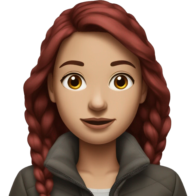 Realistic beautiful burgundy haired Girl wearing long northface  emoji