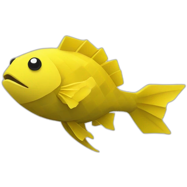 cube yellow fugu fish with two fins and tail in minecraft style full size emoji