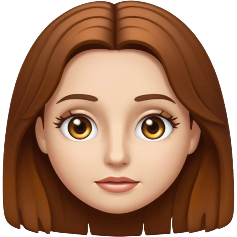 stylized emoji of a face with long brown hair, hazel eyes, and mascara emoji