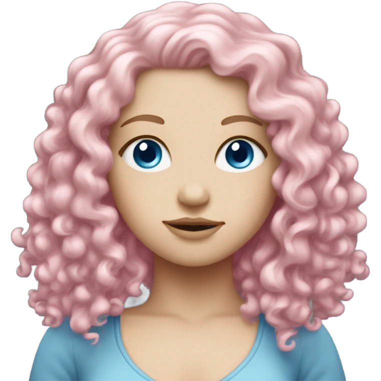 Pale white girl with blue eyes and pink curly hair emoji