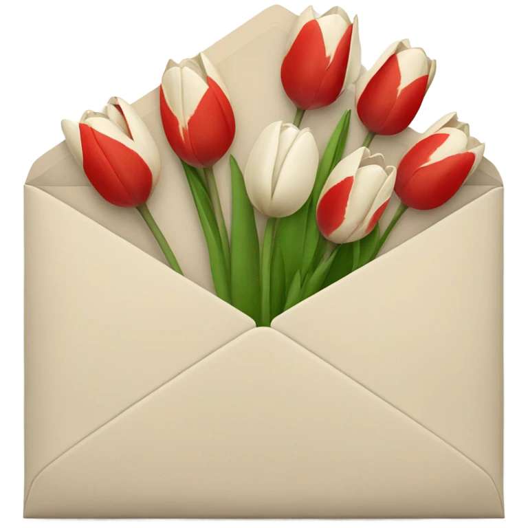 Beige envelope with red and white tulips in emoji