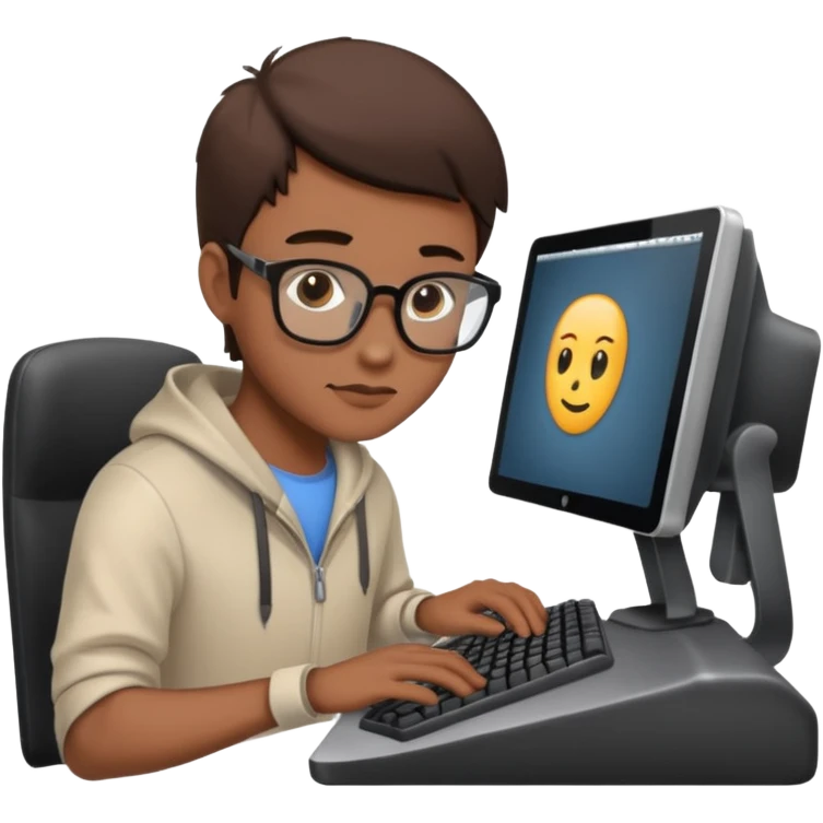 young programmer working very hard on the computer emoji