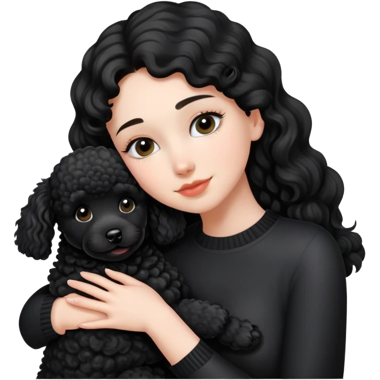 Beautiful girl hugging black poodle emoji