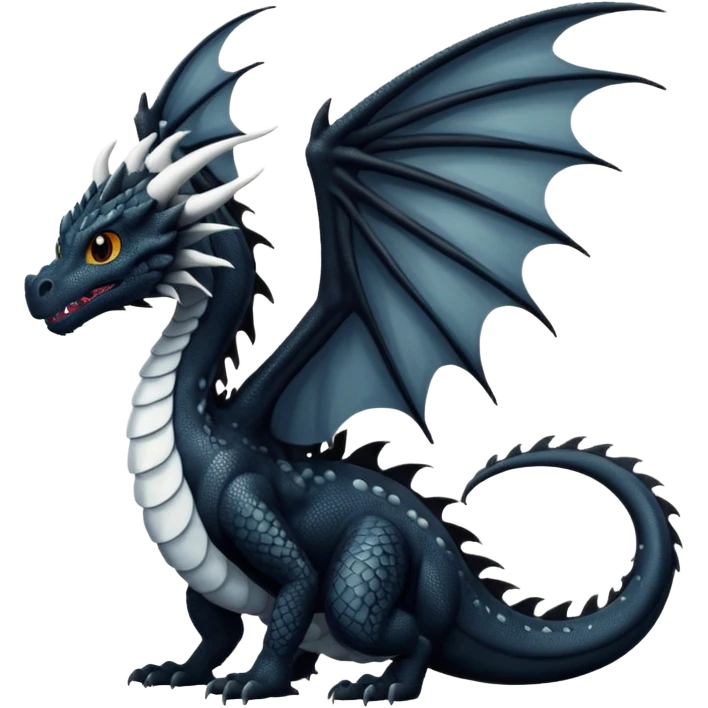 A dragon that is  black 🖤 with white spots. HUGE wings and a tail emoji
