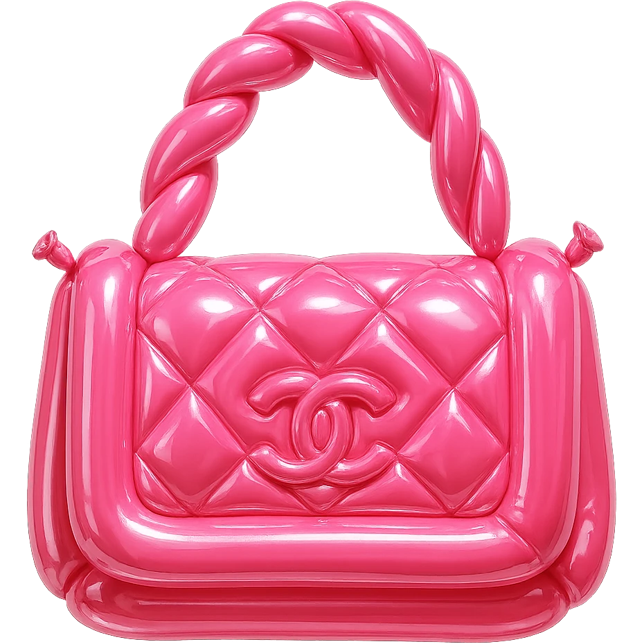 pink Chanel purse, balloon style, inflated and glossy, fun and whimsical emoji