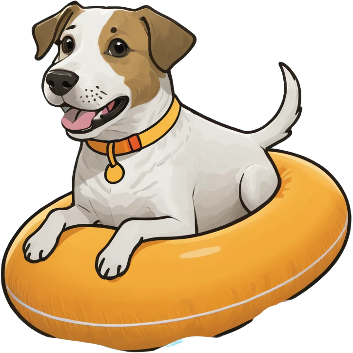 Dog  in a floaty ￼￼ emoji