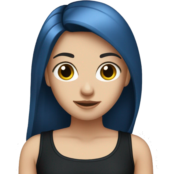 white girl with long straight dark blue hair wearing black tank top emoji
