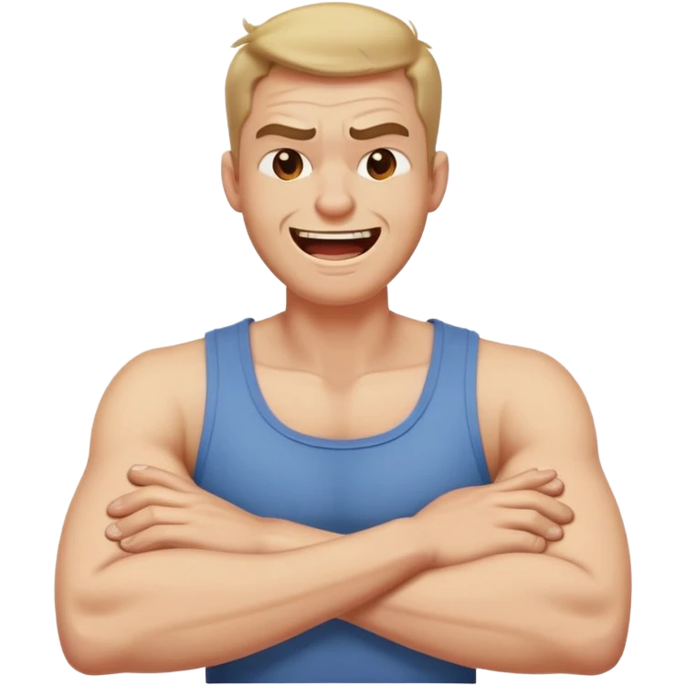 Arms and legs crossed holding neck angry laughing guy emoji