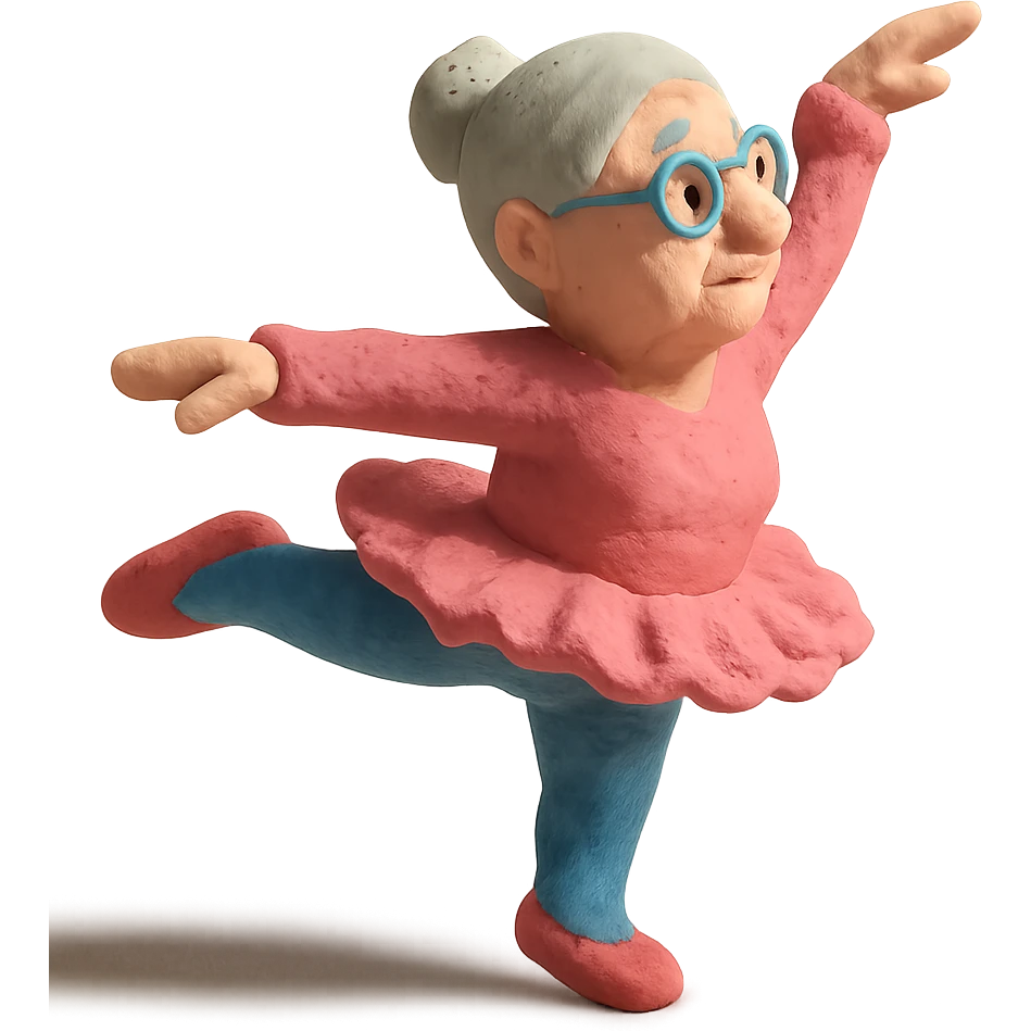 grandma in a pink tutu, mid-ballet move emoji
