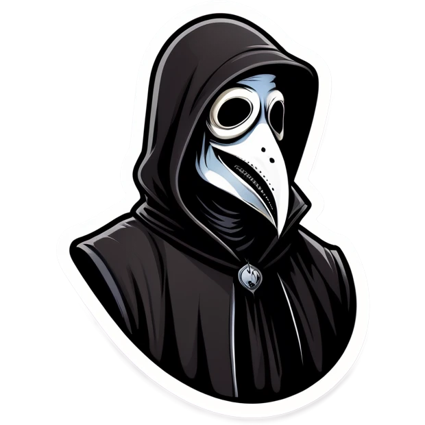 Man wearing a black plague doctor mask in a hood laughing emoji
