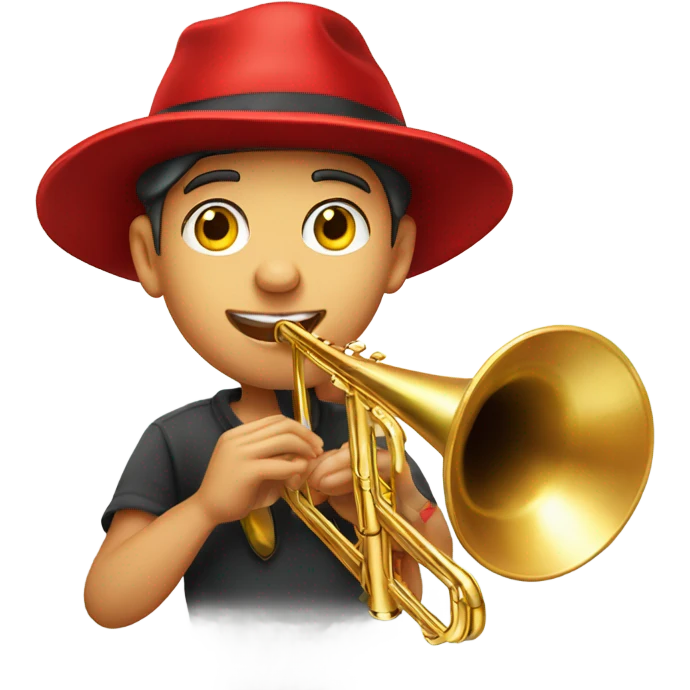 handsome boy in red hat playing trombone emoji