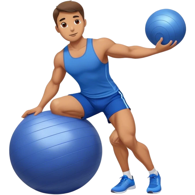 fit man with blue shorts stability ball exercises emoji