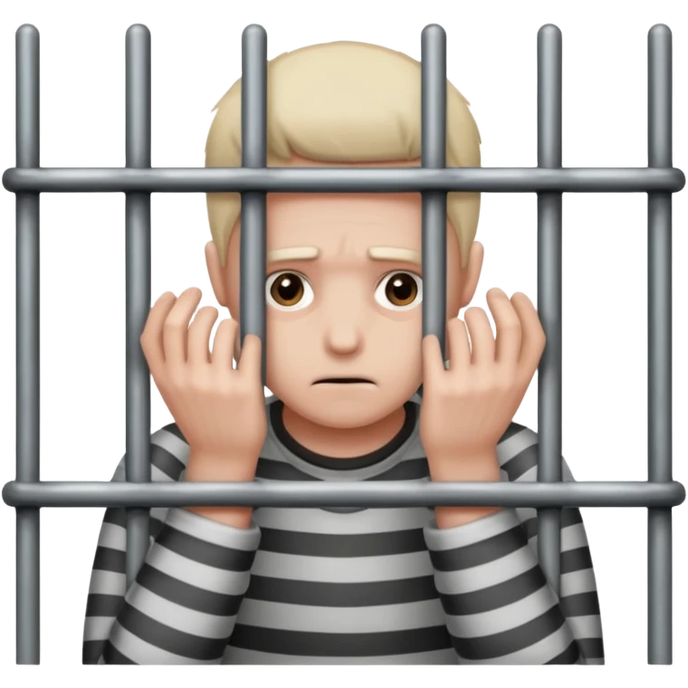 Smutna buzia (☹️) za więziennymi kratami trzymająca się ich rękami emoji