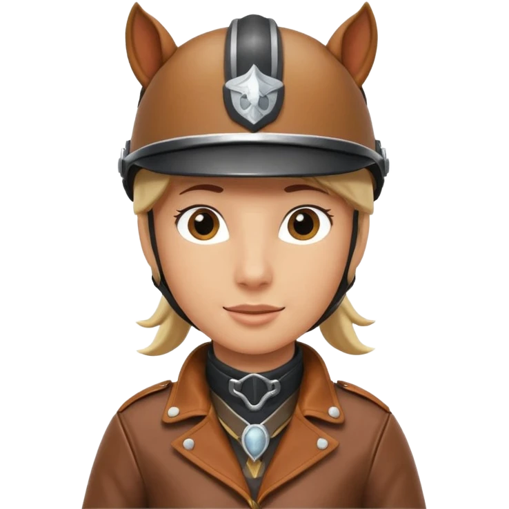 horse rider portrait, head and shoulders only, wearing riding helmet, leather jacket collar, confident expression, subtle horse tack strap visible, 3D cartoon, mobile game icon style, clean background, no text, no watermark
 emoji
