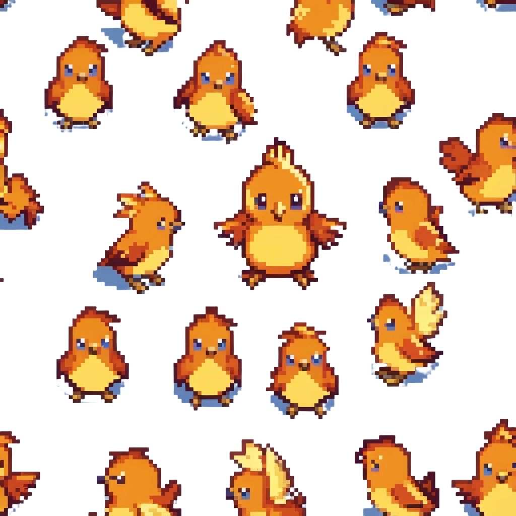 Torchic, the small orange fire-type chick Pokémon with yellow feathers on head and small beak emoji