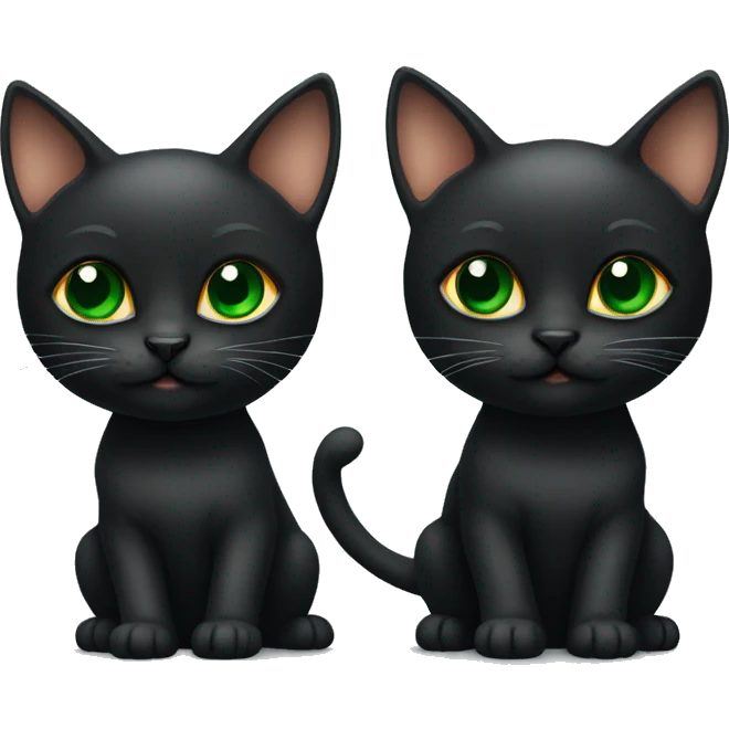 Two black kittens one with green eyes and one with orange eyes  emoji