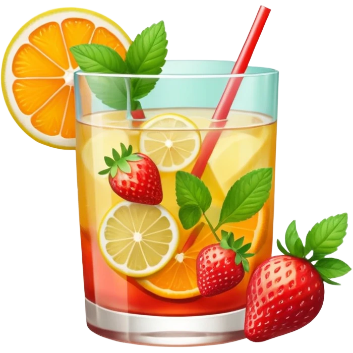 summer cocktail with lemon, strawberry, orange emoji