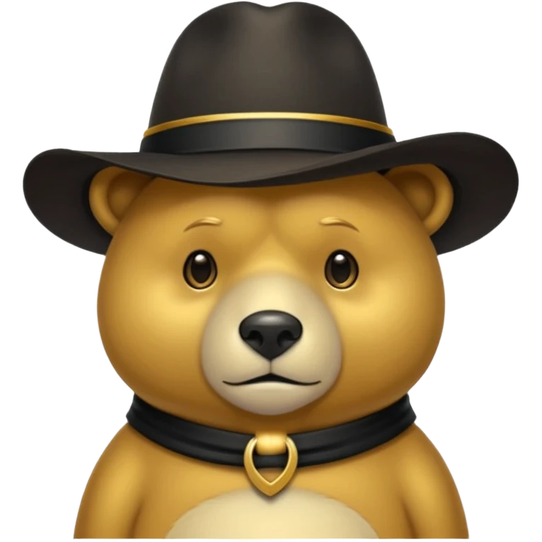 Oso dorado con sombrero elegante y moño negro triste animatronico emoji