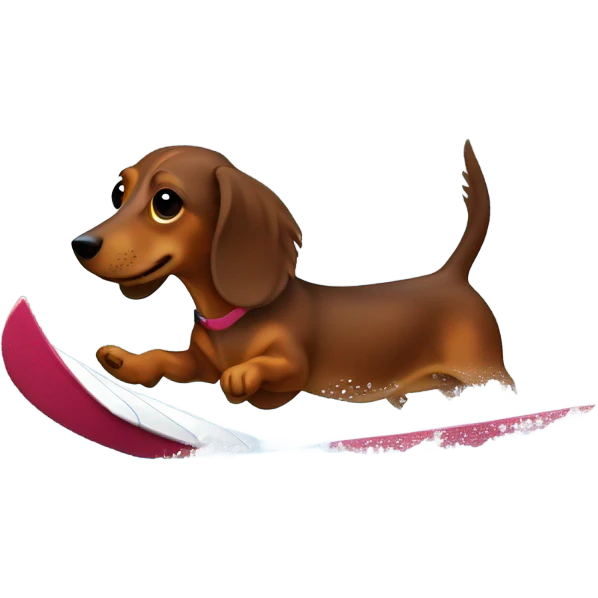 Long-haired brown-reddish dachshund waterskiing emoji