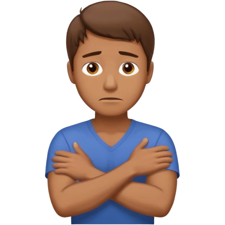 A man looking stressed holding the front of his neck with his arms crossed emoji