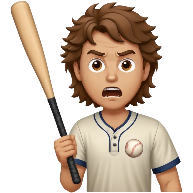 white guy with brown wavy hair holding a baseball bat yelling and getting mad emoji