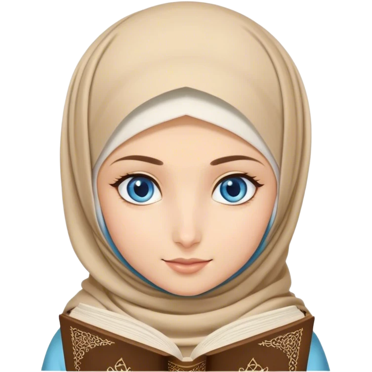 Turkish blonde hearty Hijabi girl with blue eyes and beautiful finish reading quran emoji