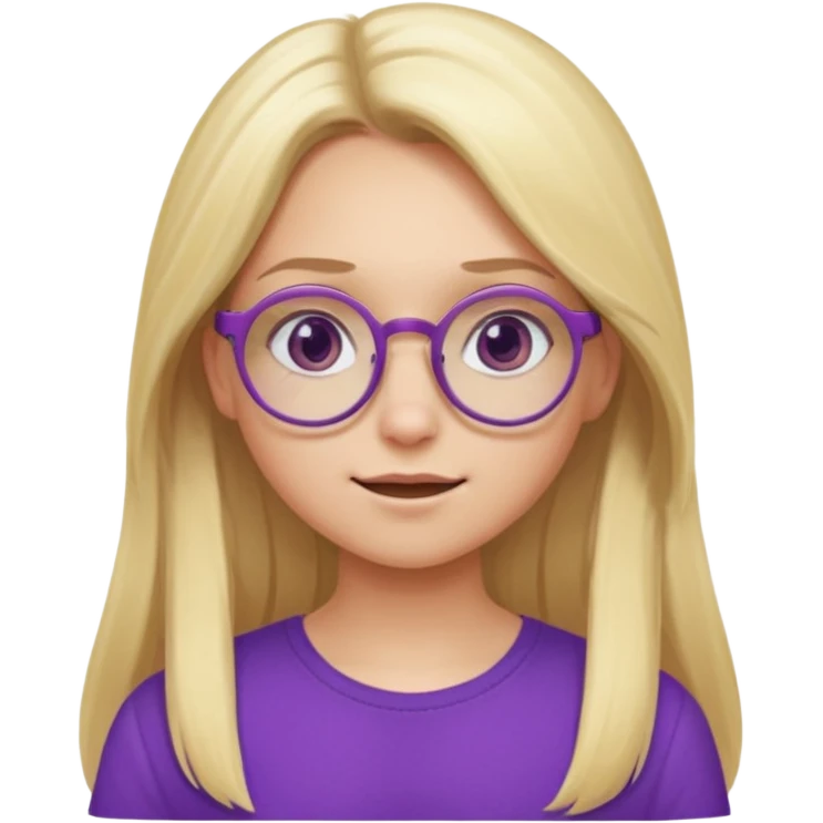 una chica rubia con el pelo largo, gafas redondas, vestida con un top morado, y con diferentes expresiones emoji