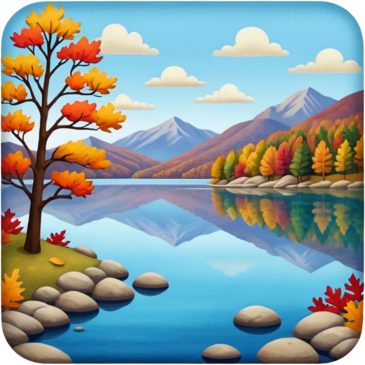 Beautiful lake during the fall, felt texture, scrapbooking emoji
