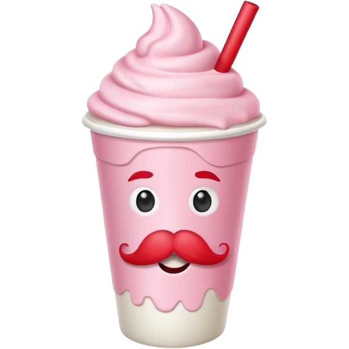 strawberry milkshake in a paper cup with mustache emoji