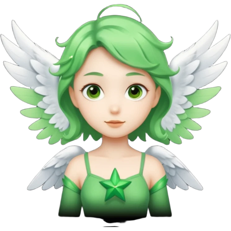like character, green star that have white wings emoji