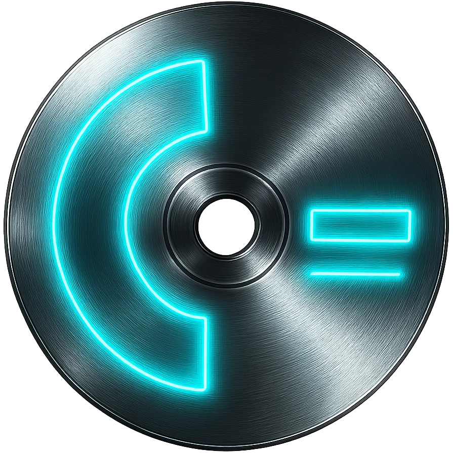 A minimalist CD disc with abstract pattern, glowing effect, neon cyan color emoji