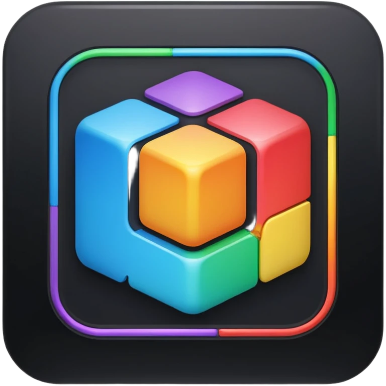 Davinci resolve "Node base Color managment" shape, glossy iconm (rainbow colors) square with rounded edges (black glossy background) emoji