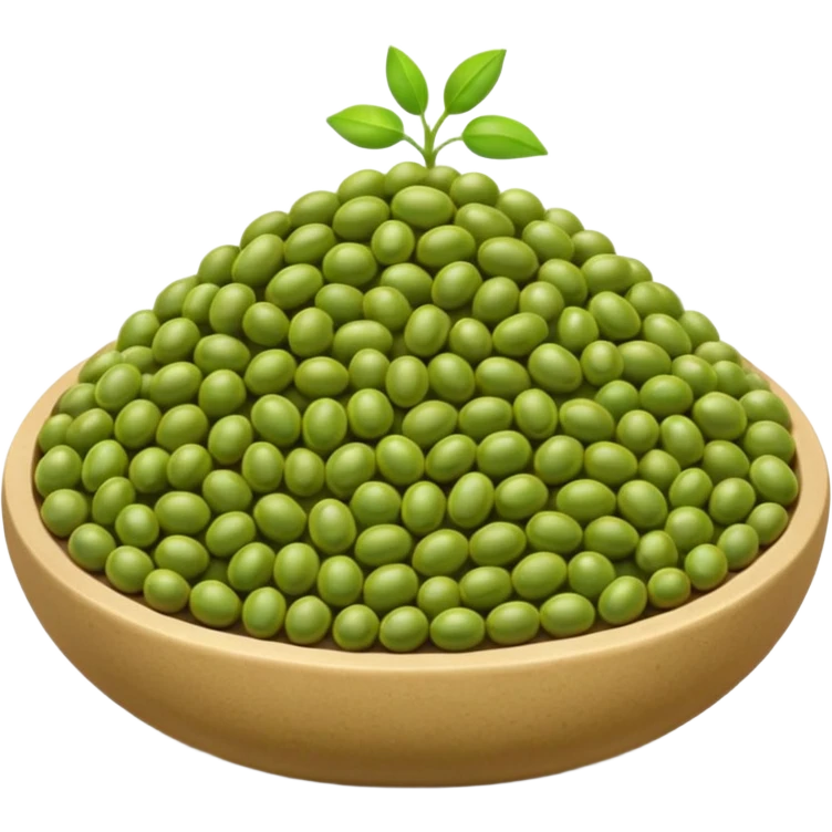 mung beans, small scatter or mound, whole, oval, glossy, earthy green with brown undertones, smooth, firm, size and tone variation, no bowl, sprouts, packaging, or faces, clean 3D, soft shadows, transparent background, emoji scale emoji