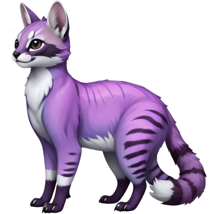 Colorful dark tropical pastel-lilac-lavender-violet iridescent pastel white glorious divine exotic cute cool beautiful shiny beautiful fantasy-caracal-civet-genet-sergal-vernid-Cacomistle-oncilla-animal-Fakémon-hybrid-fursona (full body) emoji