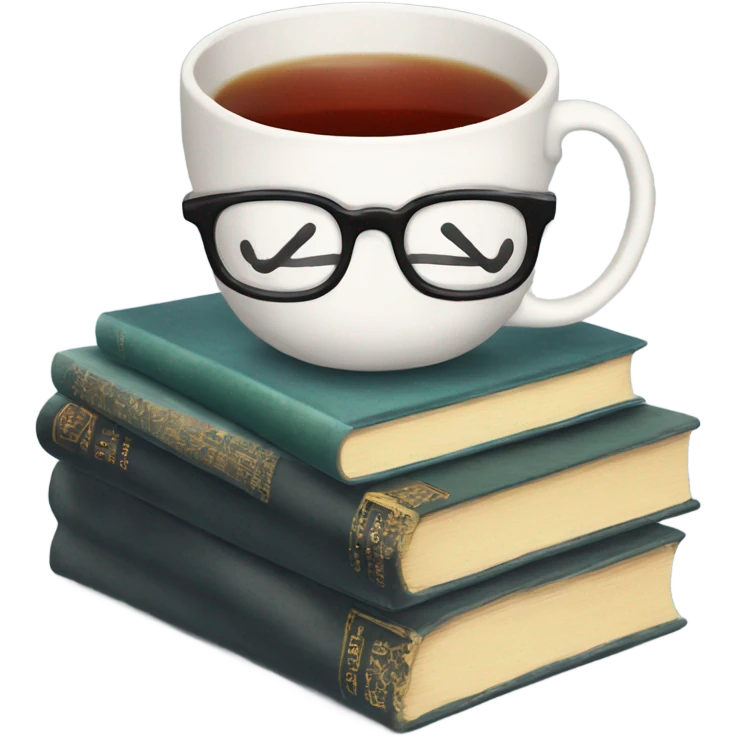 China tea cup with tea on a stack  of books with glasses on top emoji